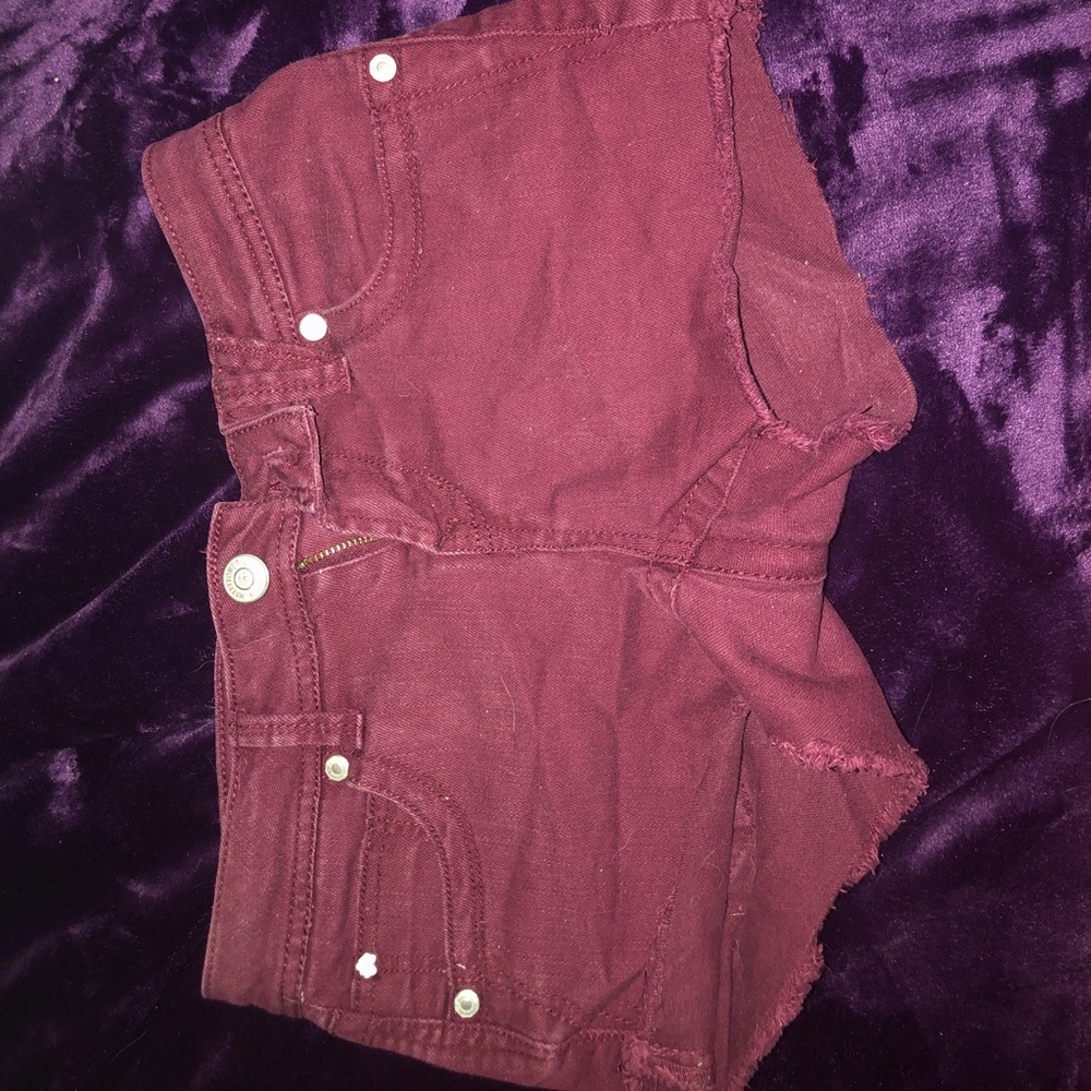 Red jean shorts